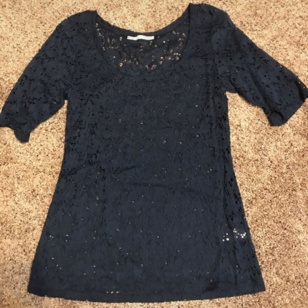 NWOT Dark Blue Lace 3/4 Sleeve Blouse Size Medium